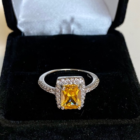 925 Sterling Silver Yellow Canary CZ Halo Ring - Picture 3 of 12